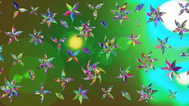 Raster illüstrasyonu. Yeşil renklerde. Çiçek buketleriyle klasik tarzda eskiz deseni.