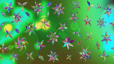 Tekstil tasarımı için yeşil renkli geleneksel halk çiçekleri buketi. Üzerinde gelincikler ve vadi zambakları olan renkli çiçek desenli nakış..