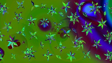 Moda baskısı, albüm, ambalaj kağıdı ve duvar kağıdı için zarif dekoratif süslemeler. Raster illüstrasyonu. Yeşil renkte şirin çiçekler. Küçük çiçekli basit bir çiçek çizimi..