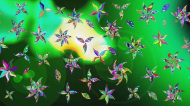 Düz Çiçek Elementleri Tasarımı. Süslü kumaş deseni. Raster illüstrasyonundaki çiçek desenli çizim. Renkli Bahar Teması çizim şablonu.