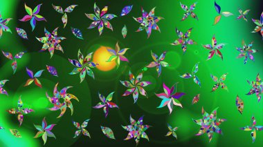 Raster illüstrasyonu. Suluboya çiçekli çiçek deseni. Yeşil renkte güzel tekstil.