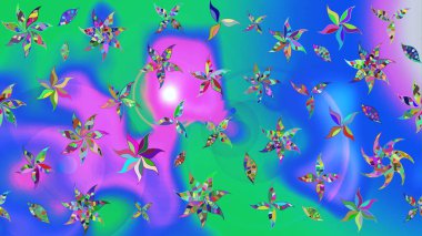 Yumuşak, mavi renkte bahar çiçekleri. Yaprak ve çiçeklerin suluboya resimleri, mavi renkte çizimler. Raster illüstrasyonu.