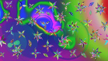 Raster illüstrasyonu. Çiçek desenli eskiz, darbeler, sıçramalar, yaz çiçekleri. Yeşil renkte çiçekler.