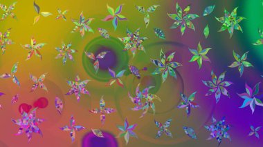 Şirin çiçek elementleri. Robot resim. Raster illüstrasyonu. Yeşil renkte çiçekler.