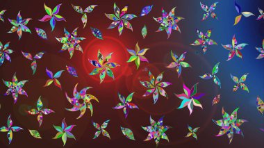 Kahverengi renklerde bahar çiçekleri. Raster illüstrasyonu. Çiçek ve yapraklı karalama şeklinde Raster çiçek deseni.