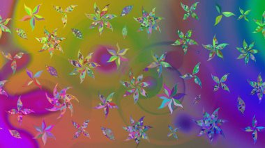 Düz Çiçek Elementleri Tasarım Raster illüstrasyonu. Çiçek desenli eskiz. Renkli Bahar Teması eskiz kalıbı. Yeşil renkte çiçekler.