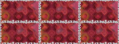 Hediye ambalaj kağıdı, tebrik kartları, posterler ve pankart tasarımı. Kırmızı renkte çiçekler. Raster düz çiçekleri pürüzsüz desen.