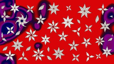 Raster illüstrasyonundaki çiçek desenli çizim. Kırmızı renkte çiçekler. Renkli Yaz Temalı eskiz kalıbı. Düz Çiçek Elementleri Tasarımı.