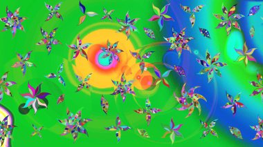 Çiçekler. Soyut etnik raster çizim kalıbı. Vadinin yeşil renkli çiçekleri.