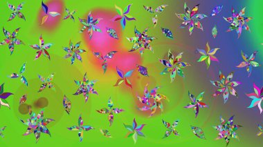 Çiçekli karalama şeklinde Raster çiçek deseni. Yumuşak, yeşil renkli yaz çiçekleri. Raster illüstrasyonu.