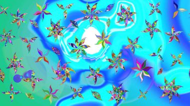 Çiçekli karalama şeklinde Raster çiçek deseni. Nazik, narin çiçek arkaplanı. Mavi renkte çiçekler.