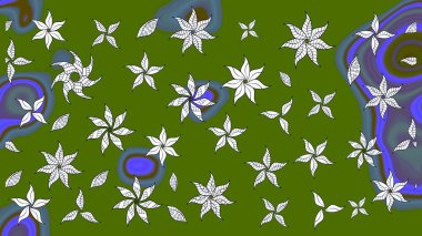 Çiçekli karalama şeklinde Raster çiçek deseni. Yumuşak, yeşil renkli bahar çiçekleri. Raster illüstrasyonu.