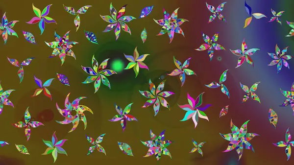 Yeşil renkli çiçekler. Raster illüstrasyonu. Çiçek süslemeli çizim deseni.