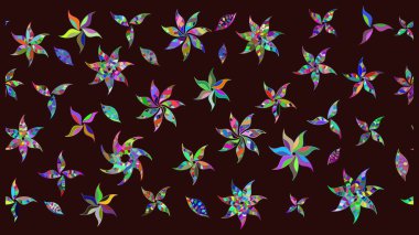 Düz Çiçek Elementleri Tasarımı. Kahverengi renkli çiçekler. Renkli Bahar Teması eskiz kalıbı. Çiçekle çizim deseni.