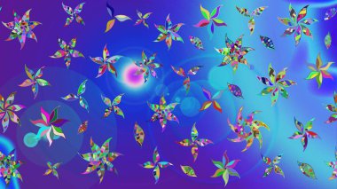 Raster illüstrasyonu. Çiçek buketleriyle klasik bir eskiz şekli. Mavi renklerde.