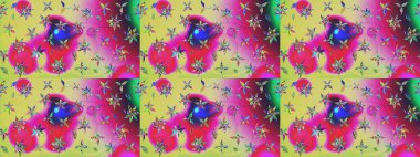 Çiçek desenli çizim. Raster illüstrasyonu. Asya tekstil tarzında. Güzel kumaş deseni. Renkli Bahar Teması eskiz kalıbı. Düz Çiçek Elementleri Tasarımı.