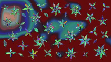 Raster illüstrasyonu. Kırmızı yapraklı yabani çiçekler. Eskiz arkaplan modeli. Suluboya, elle çizilmiş.