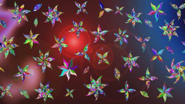 Düz Çiçek Elementleri Tasarım Raster illüstrasyonu. Kahverengi renkli çiçekler. Renkli Bahar temalı eskiz kalıbı. Çiçekli çiçek deseni, suluboya..