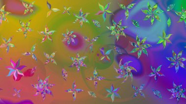 Raster illüstrasyonu. Yeşil renkli çiçekler. Tropikal çizim çiçek deseni.