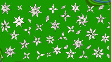 Sevimli çiçek raster deseni. Düz Çiçek Elementleri Tasarımı. Renkli Bahar Teması eskiz kalıbı. Yeşil renkte çiçekler.