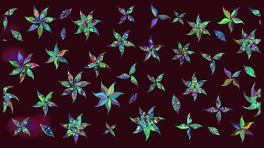 Raster - stok. Yapraklı çiçekler ve kahverengi renkli papatya çiçekleri. Taslak arkaplan deseni.