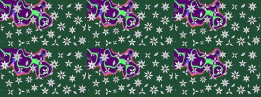 Şirin çiçek elementleri. Yeşil renkli çiçekler. Raster illüstrasyonu. Çizim.