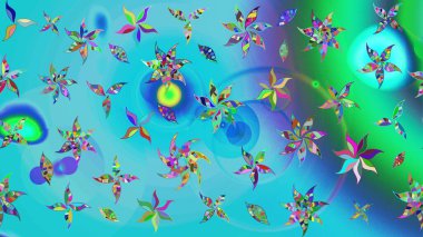 Çiçek desenli eskiz. Düz Çiçek Elementleri Tasarım Raster illüstrasyonu. Renkli Bahar Teması eskiz kalıbı. Mavi renkte çiçekler.