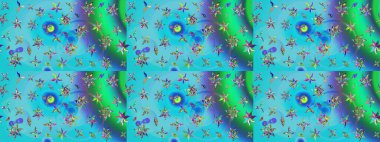 Elle çizilmiş çiçek desenli Raster çizimi. Tekstil, kumaş, ambalaj, hatıra defteri için hoş bir çiçek arkaplanı. Çocuksu tasarım. Mavi arkaplanda.