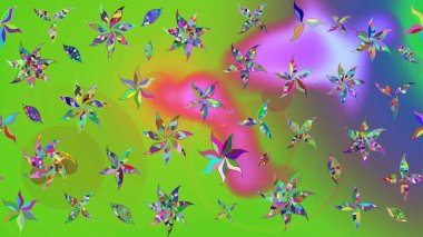 Yeşil renkli çiçekler. Raster düz çiçek çizim deseni. Tasarım hediye paketi, tebrik kartları, posterler ve afiş tasarımı.