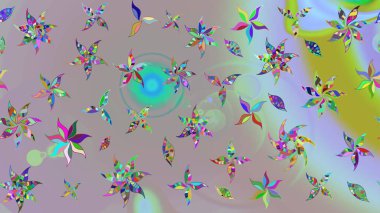 Raster çiçek desenli çiçek deseni, yapraklar, dekoratif elementler, sıçrama, lekeler, el çizimi kontur çizgileri ve Doodle çizim stili, grafik raster çizim çizimi.