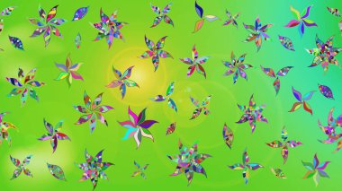 Hediye ambalaj kağıdı, tebrik kartları, posterler ve pankart tasarımı. Yeşil renkli çiçekler. Raster düz çiçek çizim deseni.