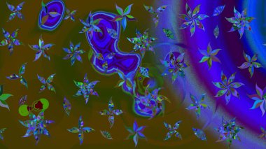 Renkli grunge, soyut arkaplanı colokahverengi çiçeklerle süslüyor. Nakış desenli çiçek deseni. İzler, kumaş, duvar kağıtları, tekstil için raster dokusu.