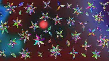 Mor renkli çiçekler. Hediye ambalaj kağıdı, tebrik kartları, posterler ve pankart tasarımı. Raster düz çiçek çizim deseni.