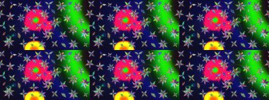 Çiçek tasarımı için inanılmaz bir kolaj cenneti tarzı. Parlak çiçekli kolaj çiçekleri gridir. Çiçekli zambaklar eskiz arka planı.