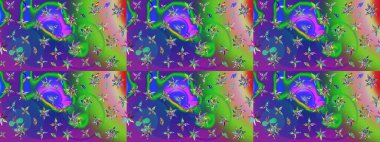 Raster illüstrasyonu. Çiçek desenli eskiz, darbeler, sıçramalar, yaz çiçekleri. Yeşil renkte çiçekler.