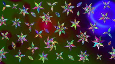 Raster illüstrasyonu. El çizimi çiçekli soyut çizim kalıbı. Yeşil renkte çiçekler.