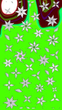 Elle boyanmış suluboya resim çizimleri, çiçekler ve bitkiler. Yeşil renkte çiçekler.