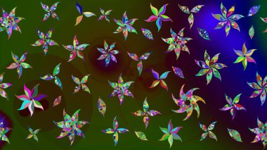 Raster deseni. Raster illüstrasyonu. Yumuşak, yeşil renkli yaz çiçekleri. Küçük çiçekte sevimli çiçek deseni var..