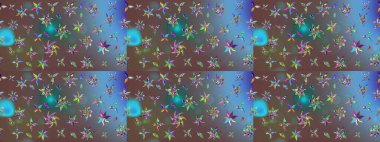 Renkli Bahar Teması eskiz kalıbı. Düz Çiçek Elementleri Tasarım Raster illüstrasyonu. Çiçek desenli eskiz. Kahverengi renkte çiçekler.