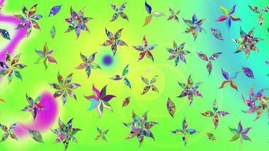 Çiçekli çizim şekli. Düz Çiçek Elementleri Tasarımı. Yeşil renkli çiçekler. Renkli Bahar Teması çizim şablonu.