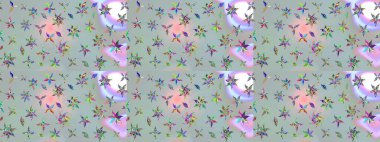 Düz Çiçek Elementleri Tasarımı. Sevimli çiçek raster deseni. Gri renkli çiçekler. Renkli Bahar Teması çizim şablonu.