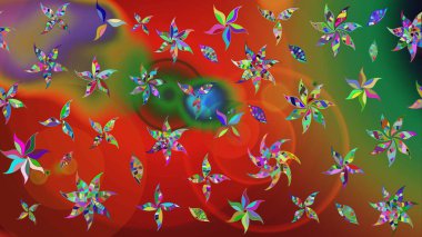 Süslü kumaş deseni. Raster illüstrasyonundaki çiçek desenli çizim. Düz Çiçek Elementleri Tasarımı. Renkli Bahar Teması çizim şablonu.