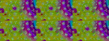 Yeşil renkte güzel çiçekler, suluboya desenli, duvar kağıdı, kart ya da kumaş için fayanslı eskizler. Raster..