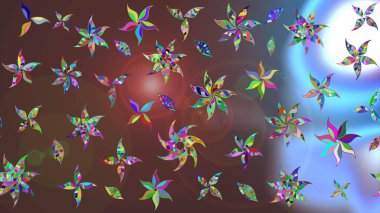 Kahverengi renkli çiçekler. Hediye ambalaj kağıdı, tebrik kartları, posterler ve pankart tasarımı. Raster düz çiçek çizim deseni.