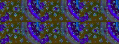 Raster Floral Illustration, Asyalı tekstil. Kahverengi renkli etnik çiçeklerle zarif bir eskiz deseni..