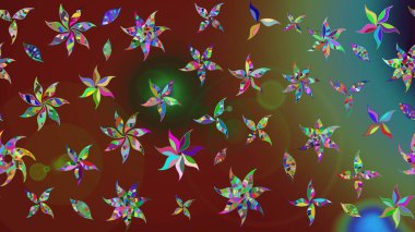 Raster illüstrasyonu. Kahverengi renklerde bahar çiçekleri. Çiçek ve yapraklı karalama şeklinde Raster çiçek deseni.