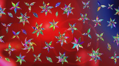 Klasik çiçek tasarımı elementleri. Raster illüstrasyonu. Kırmızı kıvırcık çiçekler kırmızı renkte şekillenir.