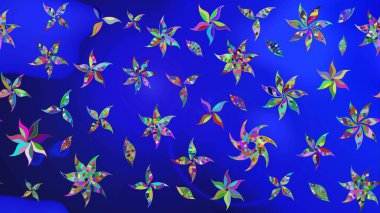 Mavi renkli çiçekler. Raster illüstrasyonunda çiçek deseni çizimi.