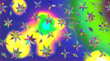 Kumaş, tekstil, duvar kağıdı baskısı için. Eskiz geçmişi. Renkli desenli eskiz deseni, yeşil çiçekler ve dekoratif elementlerle. Raster illüstrasyonu. Antika retro tarzı.