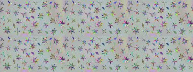 El çizimi. Çiçekli eskiz deseni. Gri renkli çiçekler. Suluboya çizimi.